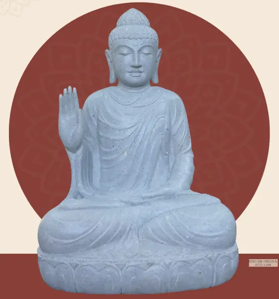 Product image 1 of the product “Seated Buddha made of Riverstone in Abhaya Position - gesture of fearlessness, H.100 cm, natural. ”